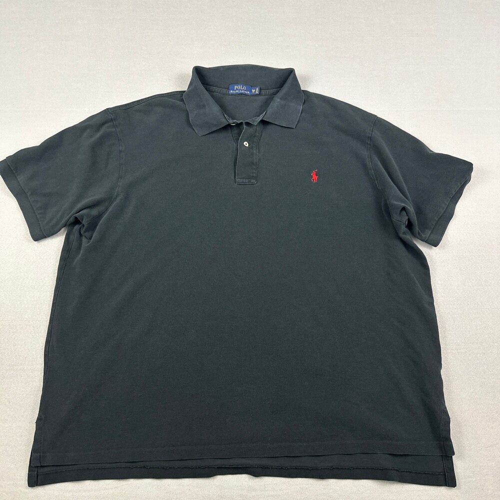 Polo Ralph Lauren Polo Shirt Men 3XL Big Black Solid Red Pony Short Sleeve 3XB